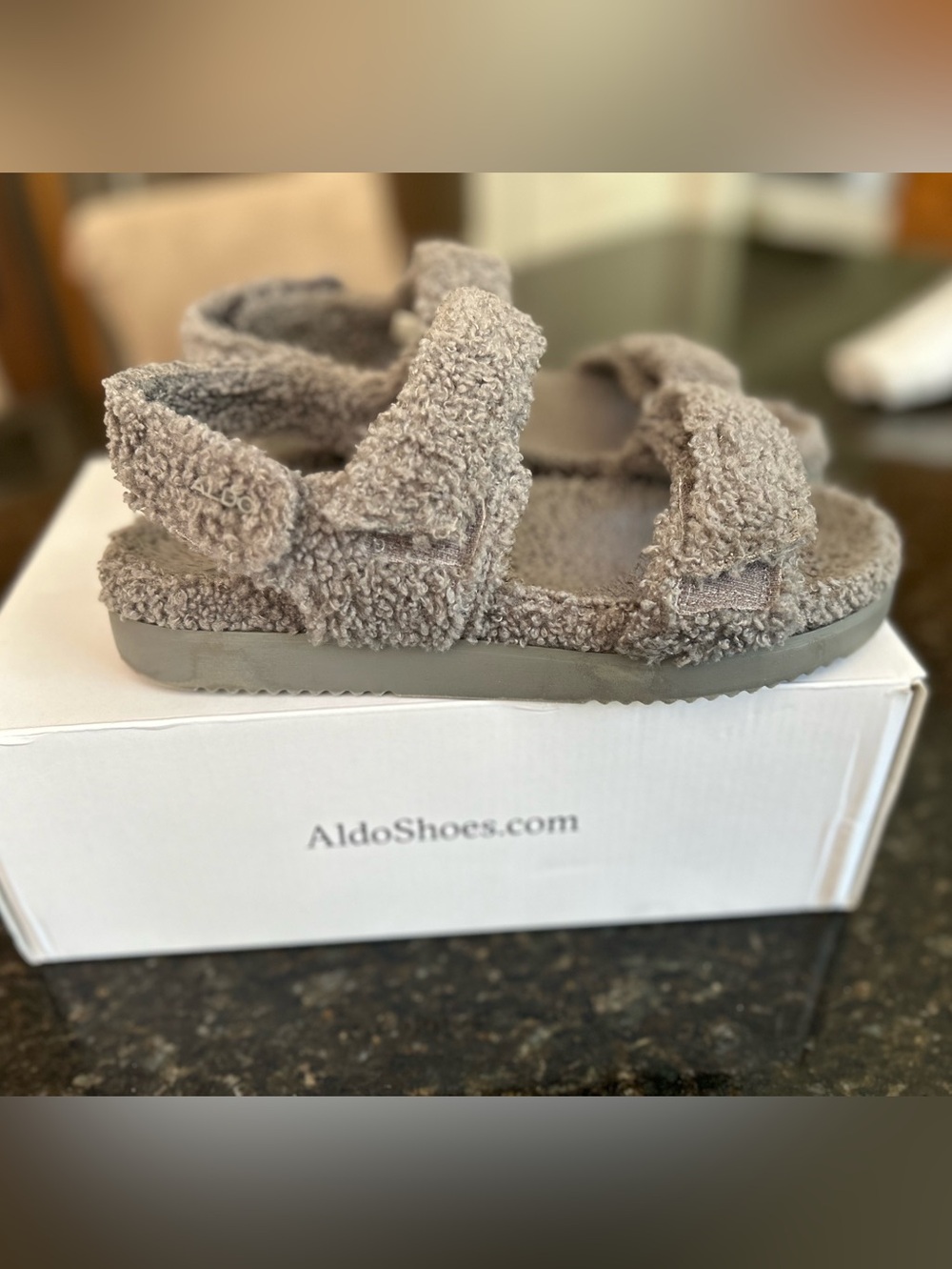 Aldo Teddy Fleece Sandals in Light Grey